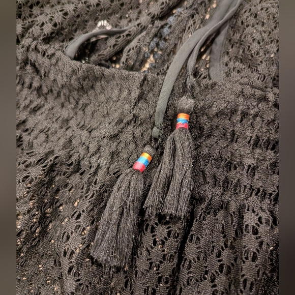 Large Swimsuit Coverup Maternity Friendly Black Crochet Lace Mesh Bathing Suit - Picture 5 of 7